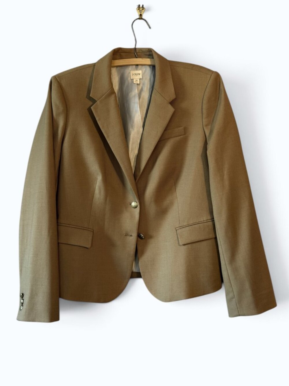 J.Crew Schoolboy Blazer Camel Wool Blend Two Button Gold Crest 18